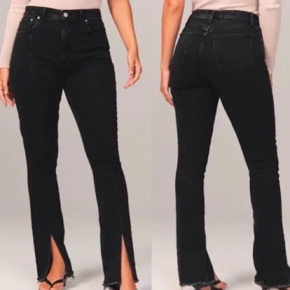High Rise Split Hem Skinny Jeans Black